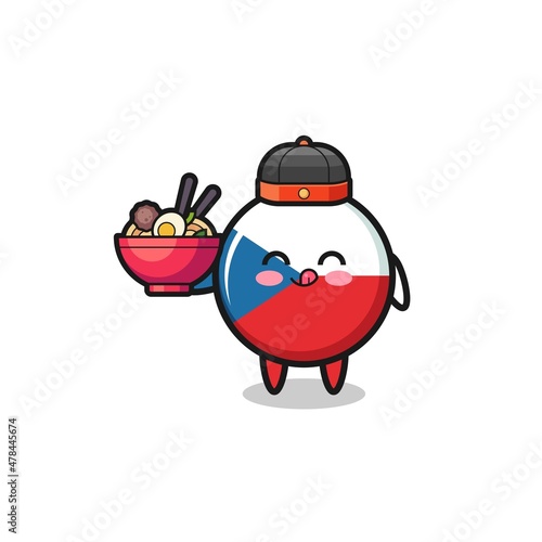 czech flag as Chinese chef mascot holding a noodle bowl