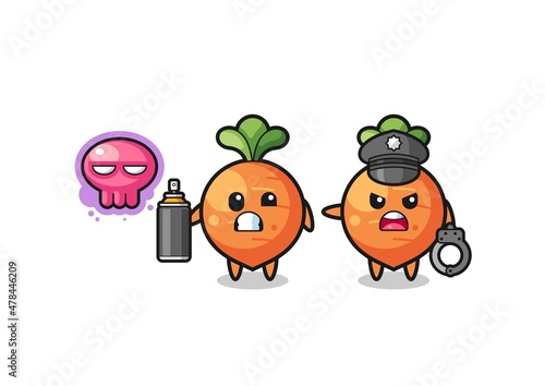 carrot cartoon doing vandalism and caught by the police