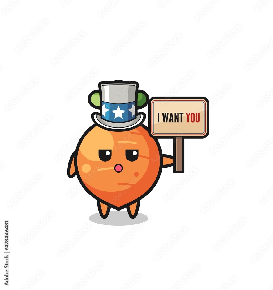 carrot cartoon as uncle Sam holding the banner I want you