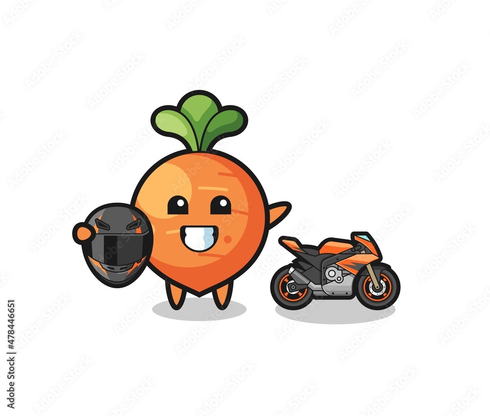 Fototapeta premium cute carrot cartoon as a motorcycle racer