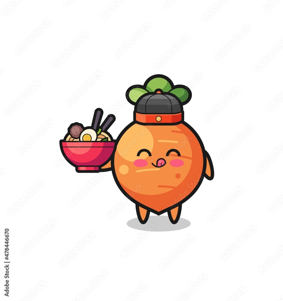 carrot as Chinese chef mascot holding a noodle bowl carrot as Chinese chef mascot holding a noodle bowl