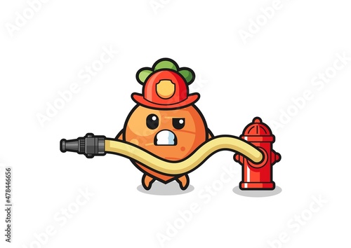carrot cartoon as firefighter mascot with water hose