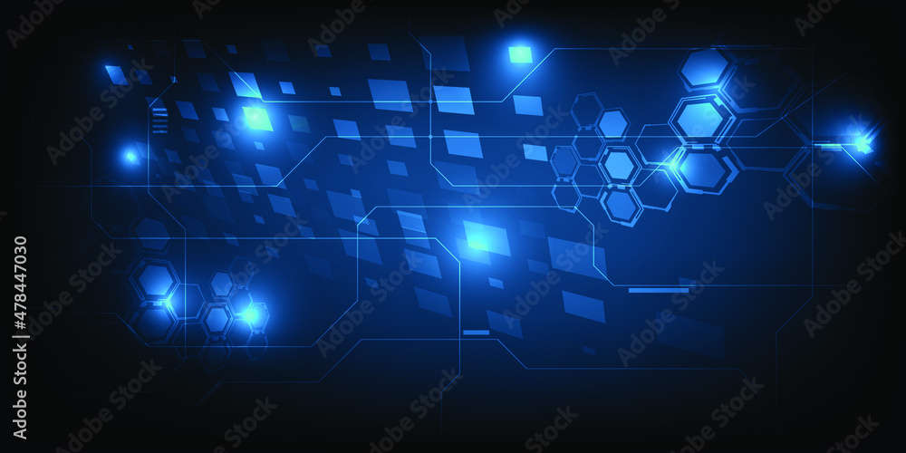 Fototapeta premium Vector illustrations of abstract blue futuristic digital environment for tech advertising artwork.