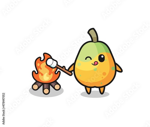papaya character is burning marshmallow