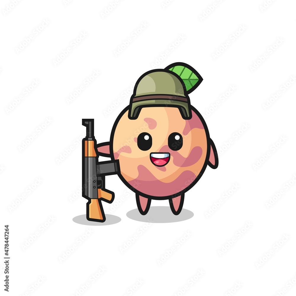 Obraz premium cute pluot fruit mascot as a soldier