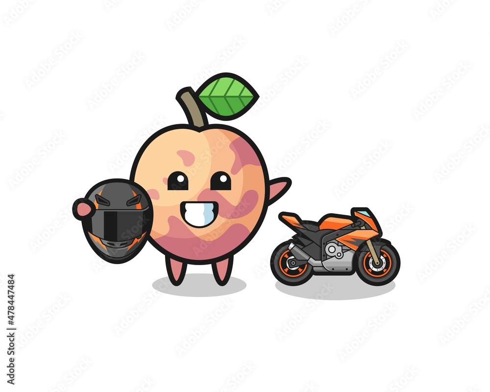 cute pluot fruit cartoon as a motorcycle racer cute pluot fruit cartoon as a motorcycle racer