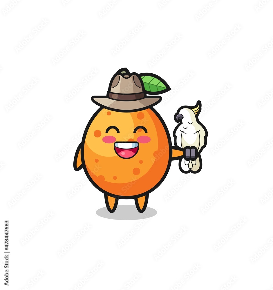 Fototapeta premium kumquat zookeeper mascot with a parrot