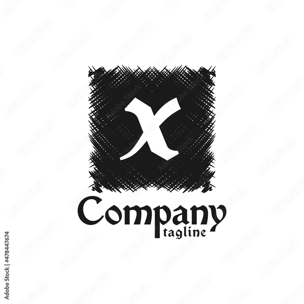 Obraz premium letter X logo inside a square with a sketch style. fashion logo template. luxurious vector logo.