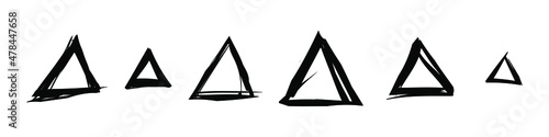 Set of abstract hand-drawn triangle icons. Black shape for logo, decoration and design. Vector illustration isolated on white background. EPS 10