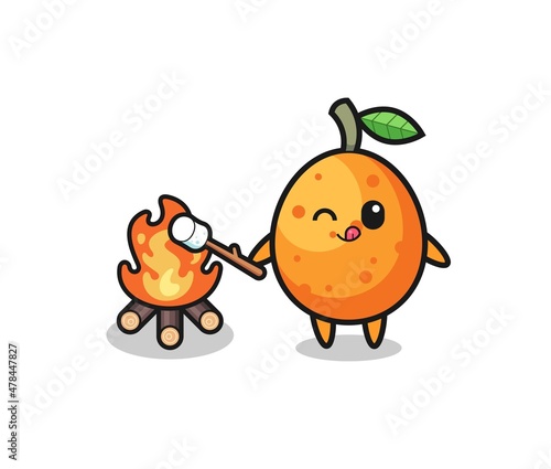 kumquat character is burning marshmallow