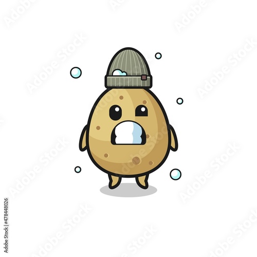 cute cartoon potato with shivering expression