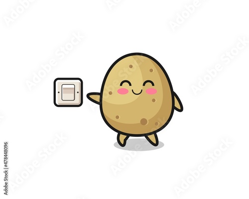 cartoon potato is turning off light