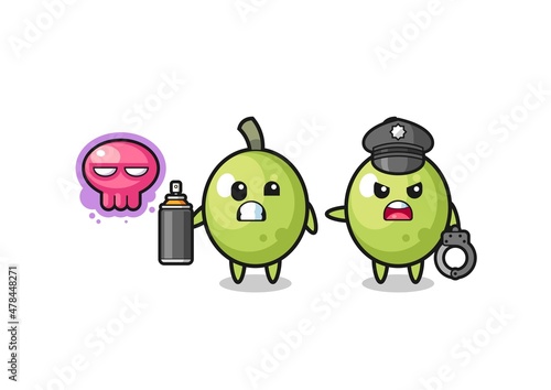 olive cartoon doing vandalism and caught by the police