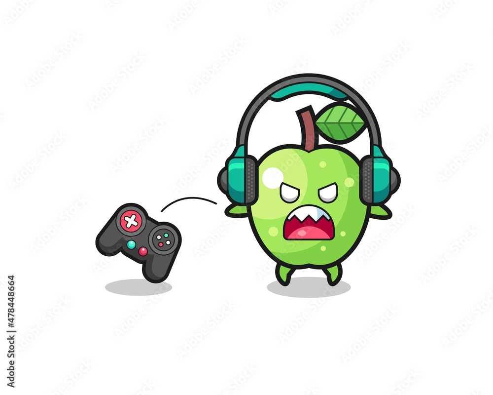 green apple gamer mascot is angry