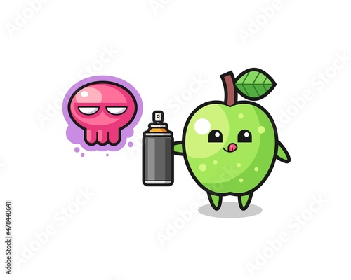 green apple cartoon make a graffiti with a spray paint