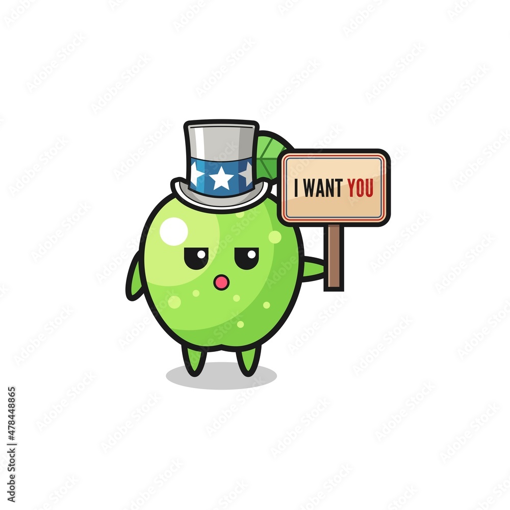 green apple cartoon as uncle Sam holding the banner I want you green apple cartoon as uncle Sam holding the banner I want you