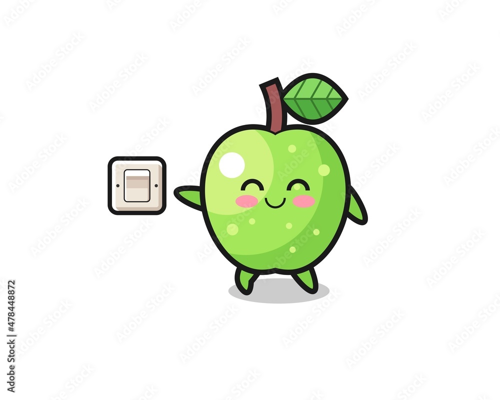 cartoon green apple is turning off light cartoon green apple is turning off light