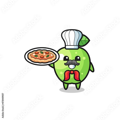 green apple character as Italian chef mascot