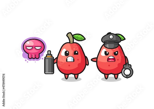 water apple cartoon doing vandalism and caught by the police