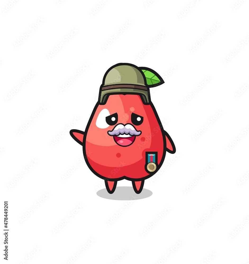 Fototapeta premium cute water apple as veteran cartoon