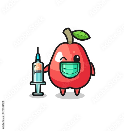 water apple mascot as vaccinator
