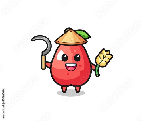 water apple Asian farmer holding paddy