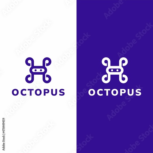 Octopus Abstract Simple Vector Design Logo Modern Linear Line Art Style. For Viruses, Web, Security, Technology, Seafood. Best Illustration
