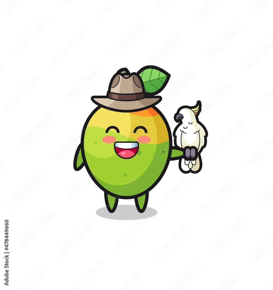 mango zookeeper mascot with a parrot mango zookeeper mascot with a parrot