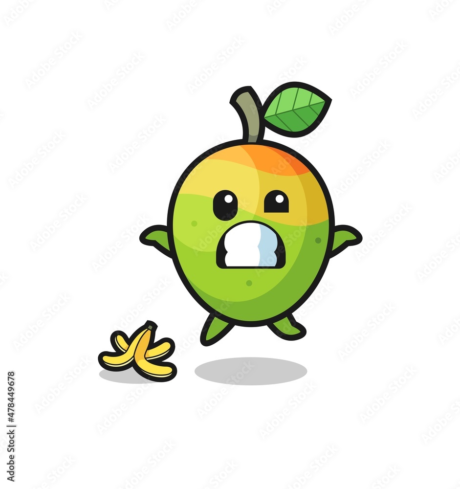 mango cartoon is slip on a banana peel mango cartoon is slip on a banana peel