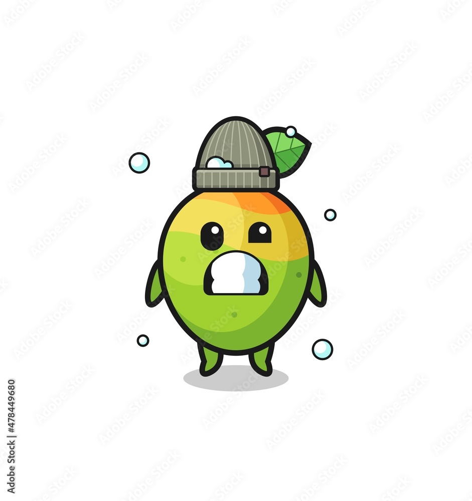 cute cartoon mango with shivering expression cute cartoon mango with shivering expression