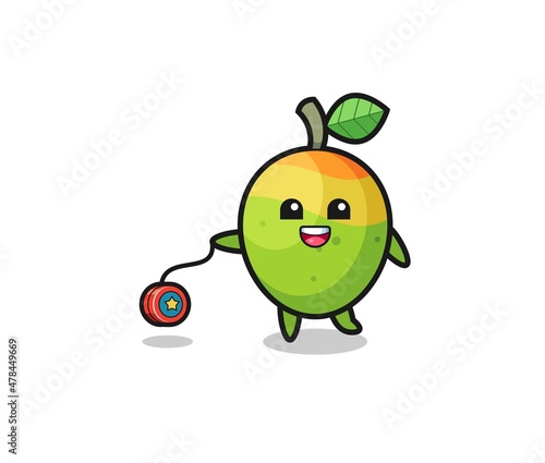 cartoon of cute mango playing a yoyo