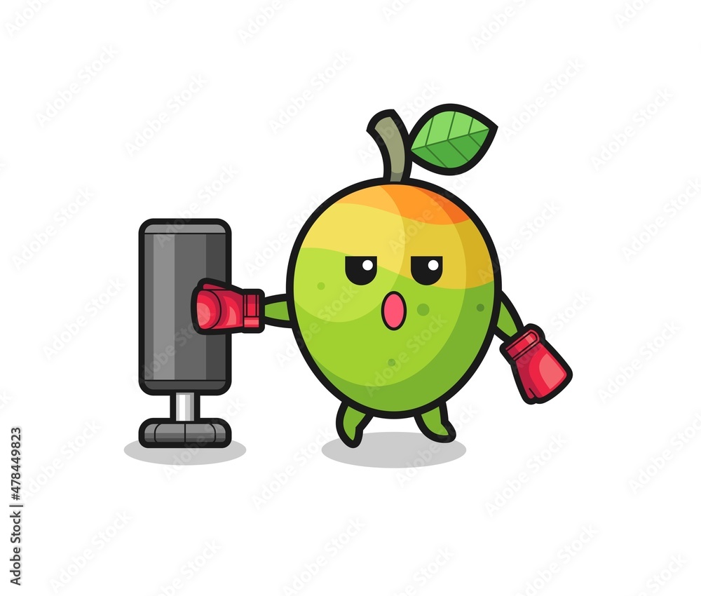 mango boxer cartoon doing training with punching bag mango boxer cartoon doing training with punching bag