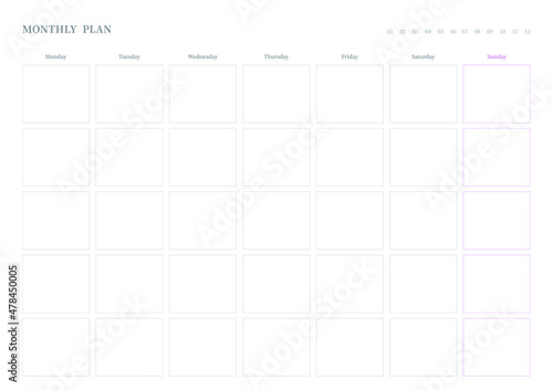 Note, scheduler, diary, calendar planner document template illustration. Monthly plan form.