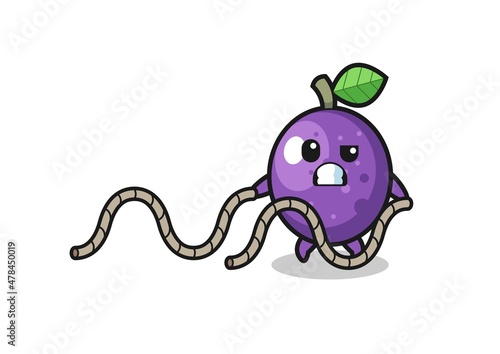 illustration of passion fruit doing battle rope workout