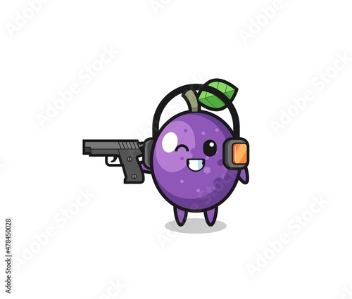 illustration of passion fruit cartoon doing shooting range