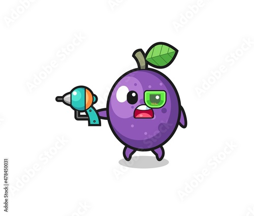 cute passion fruit holding a future gun
