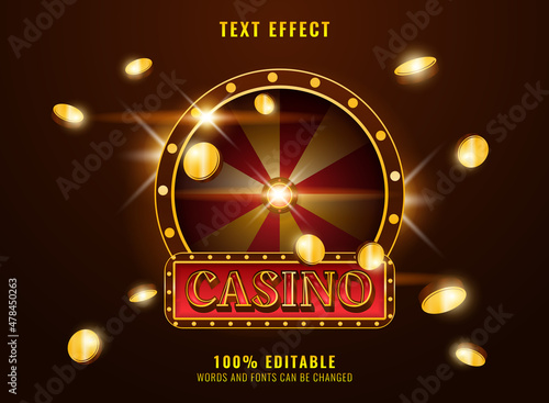 casino golden red with luxury spin wheel text effect