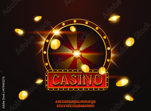 casino golden red with luxury spin wheel text effect
