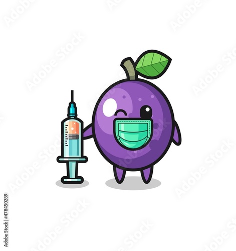passion fruit mascot as vaccinator