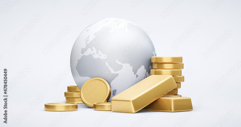 Φωτογραφία Global stock market of gold price business financial investment icon or money banking exchange currency and economy golden bar world finance trade isolated on white 3d background with economic value