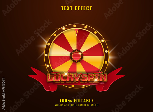 golden red luxury lucky spin with wheel and ribbon casino text effect