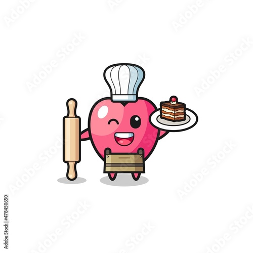 heart symbol as pastry chef mascot hold rolling pin