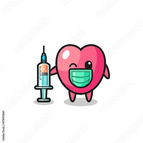 heart symbol mascot as vaccinator