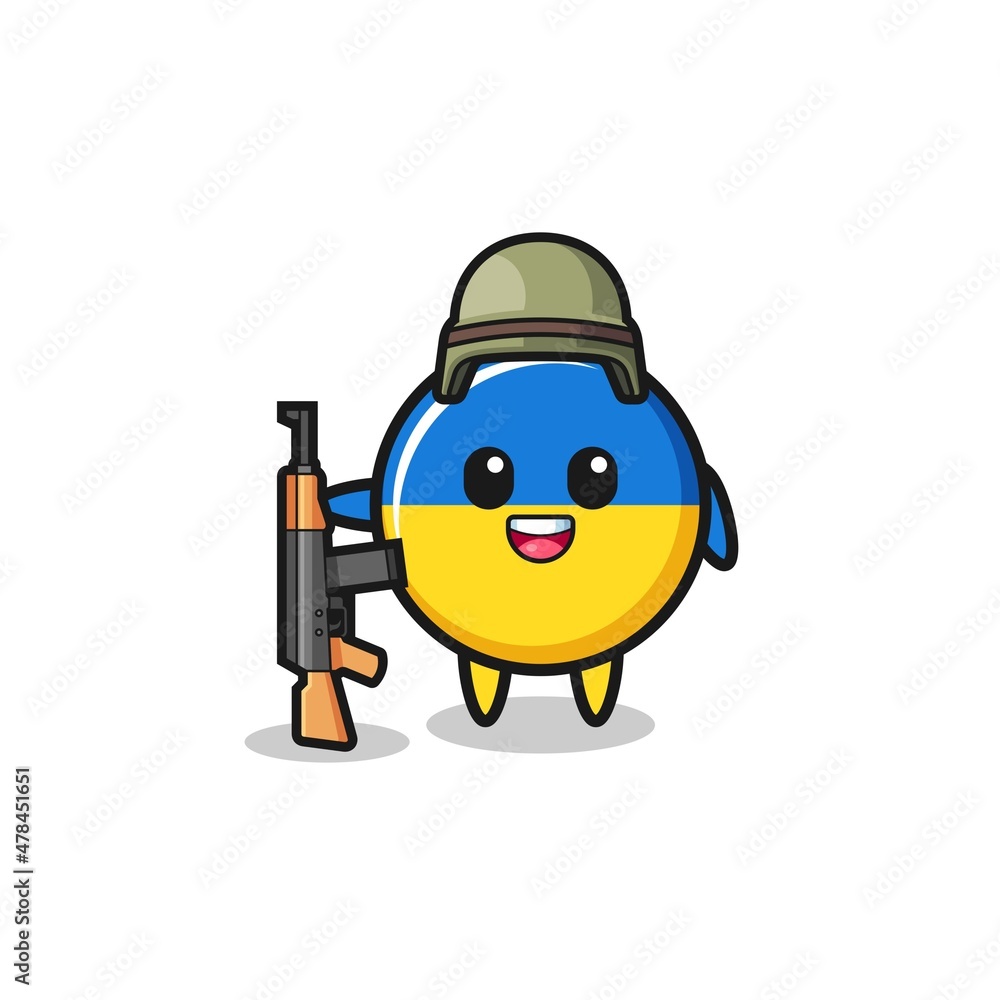 cute ukraine flag mascot as a soldier
