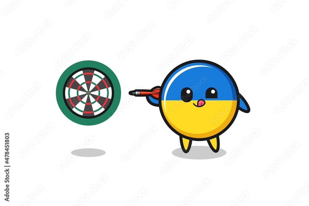 Fototapeta premium cute ukraine flag is playing dart