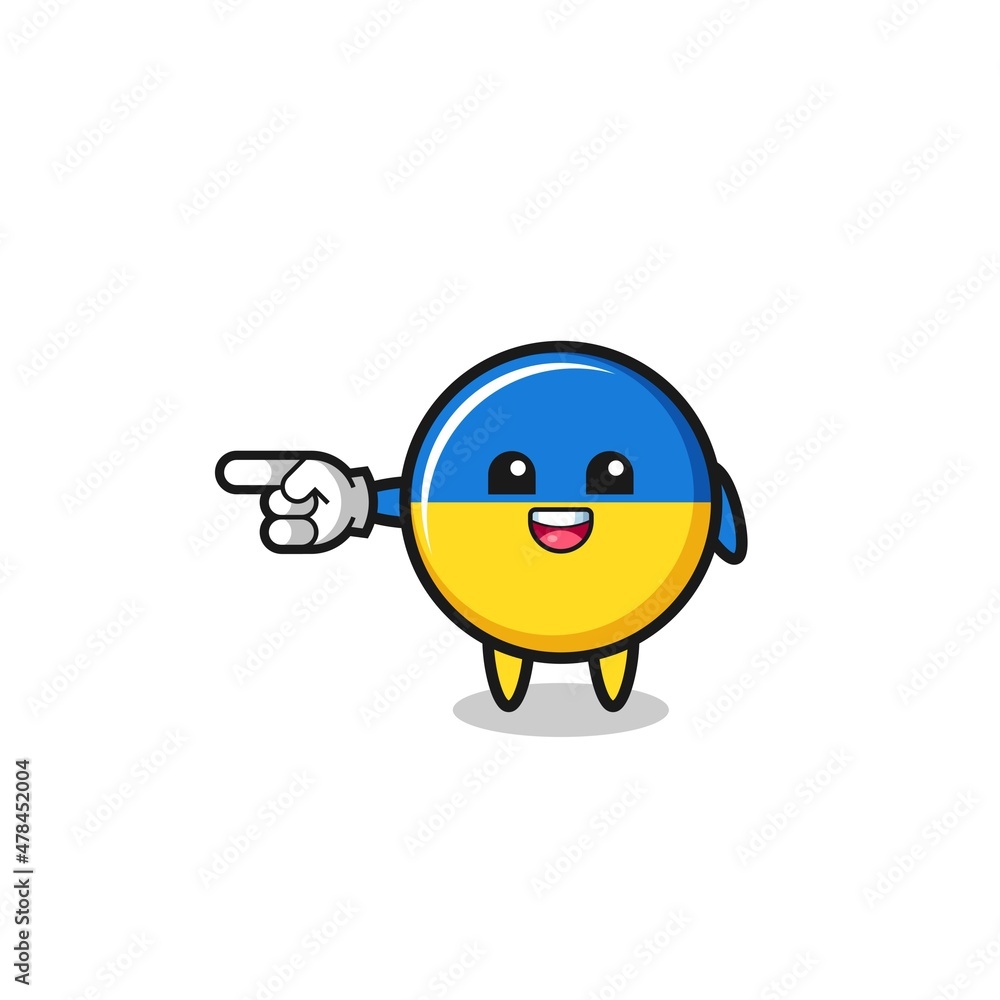 Fototapeta premium ukraine flag cartoon with pointing left gesture