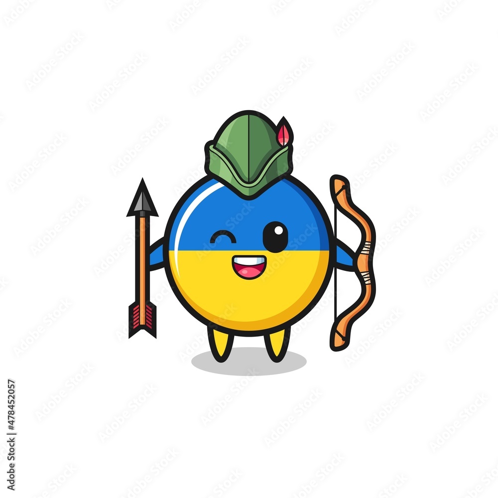 Fototapeta premium ukraine flag cartoon as medieval archer mascot