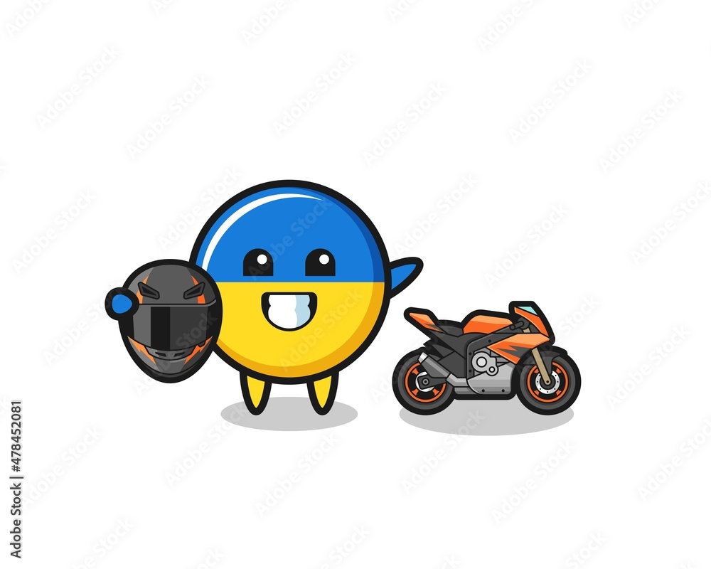 Fototapeta premium cute ukraine flag cartoon as a motorcycle racer