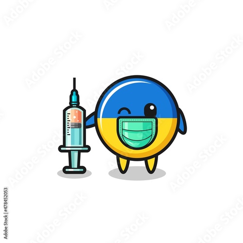 ukraine flag mascot as vaccinator