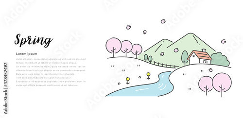 ベクターイラスト素材：春の風景、景色
